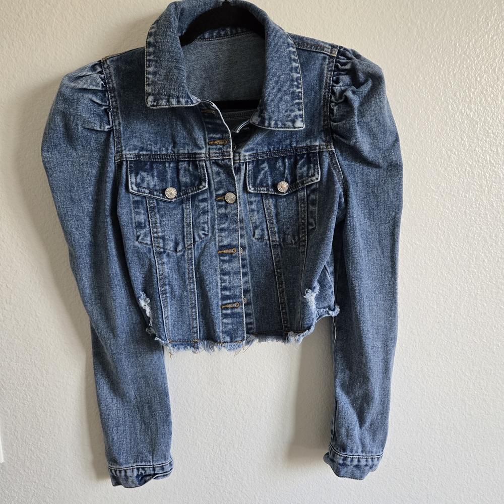 SHEIN Button-Down Lantern Sleeve Denim Jacket Size. Small